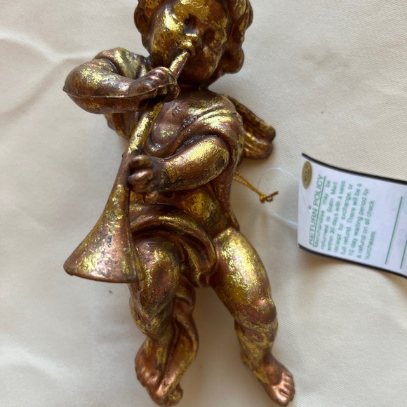Set of (3) NWT Gold cherub angel w trumpet Christmas hanging ornaments 7” h x 4… - Picture 5 of 13